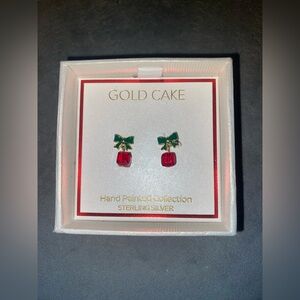 BNIB Gold Cake Gold w/Green Bow & Red Present Earrings $45